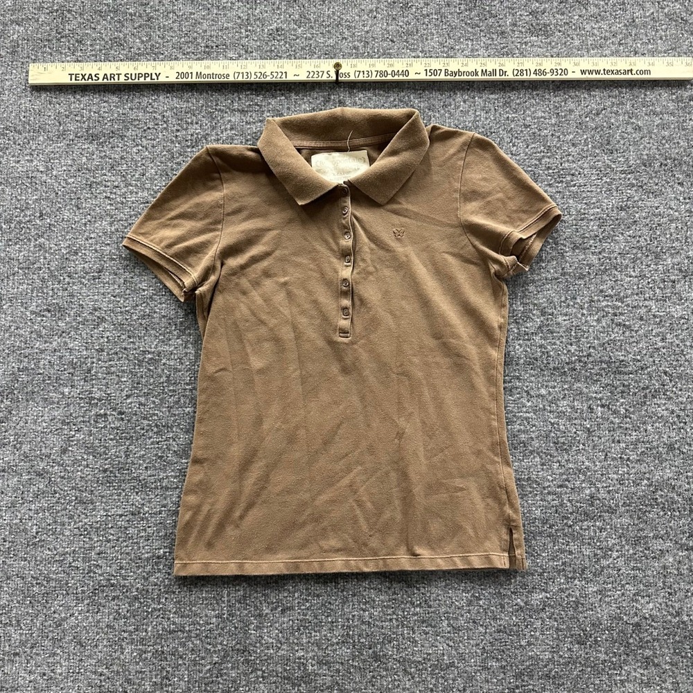 Aeropostale Polo Womens Size XL Brown Short Sleeve Butterfly Pique Casual Top